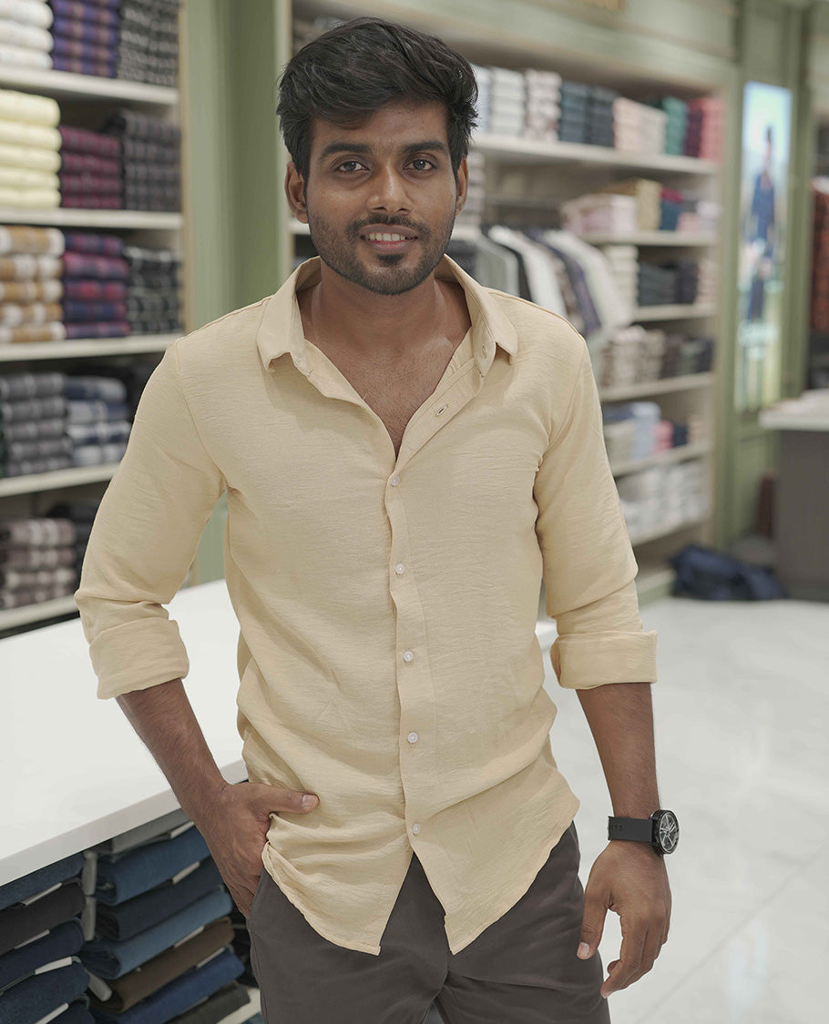 Sandal Plain Poly-Blend Casual Shirt, Comes with a Spread Collar, Full-Sleeves, Slim Fit, and Regular Length