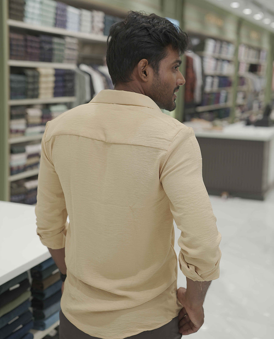 Sandal Plain Poly-Blend Casual Shirt, Comes with a Spread Collar, Full-Sleeves, Slim Fit, and Regular Length