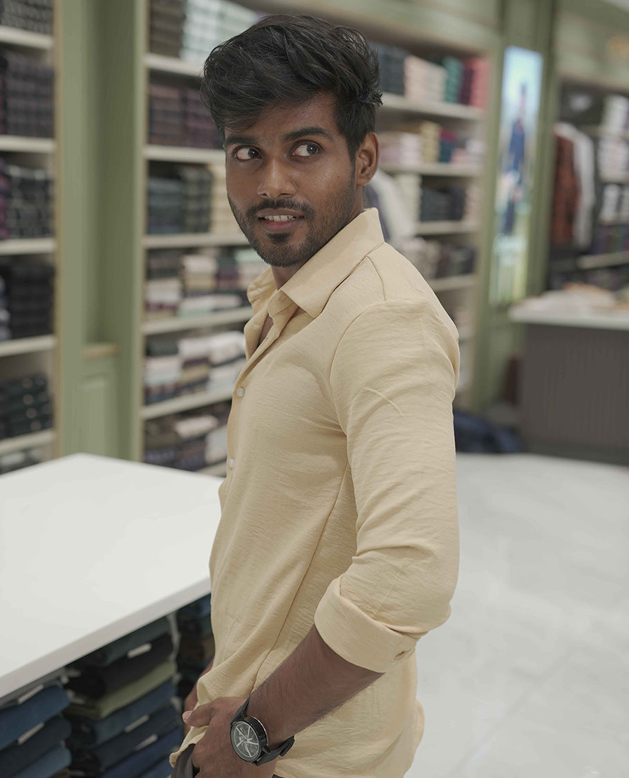 Sandal Plain Poly-Blend Casual Shirt, Comes with a Spread Collar, Full-Sleeves, Slim Fit, and Regular Length