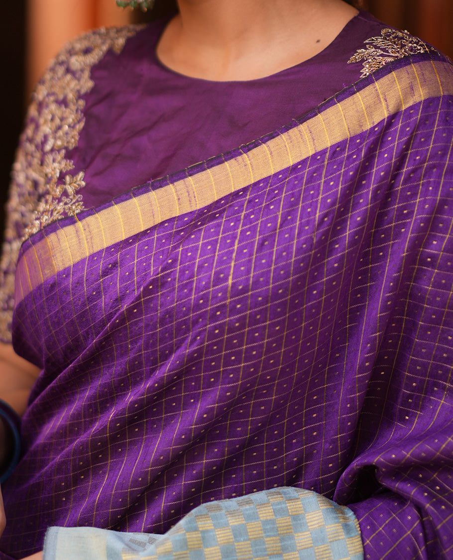 Violet Semi-Raw Silk Saree