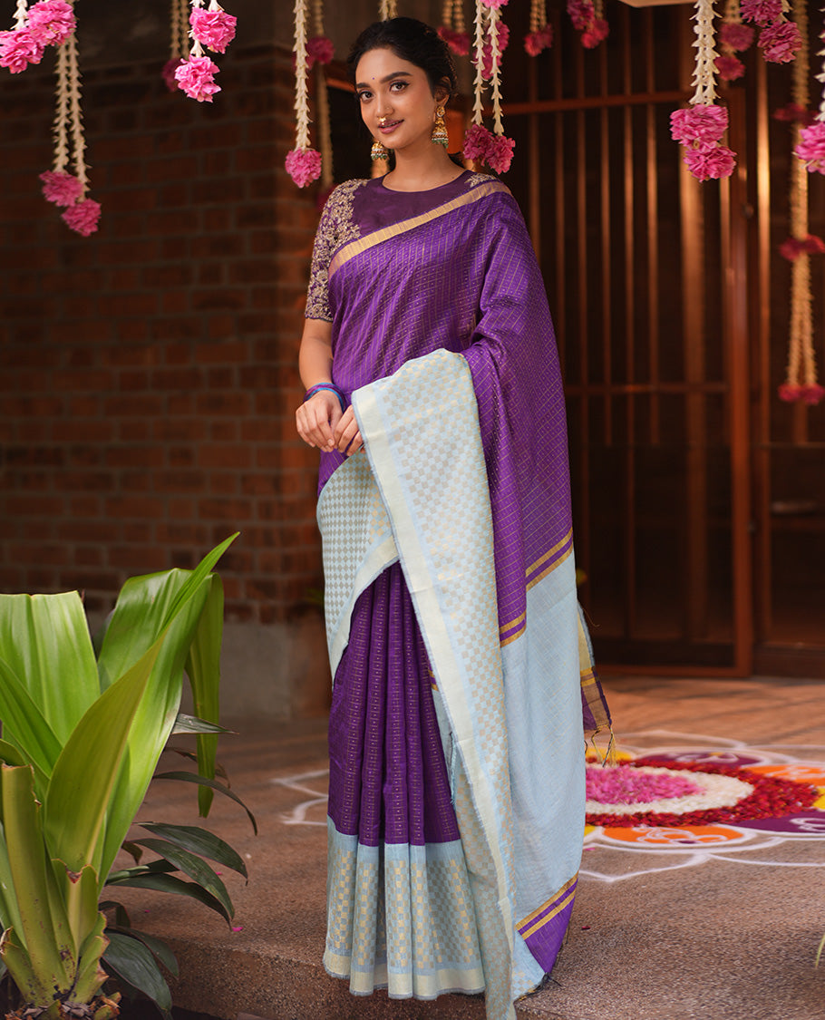 Violet Semi-Raw Silk Saree