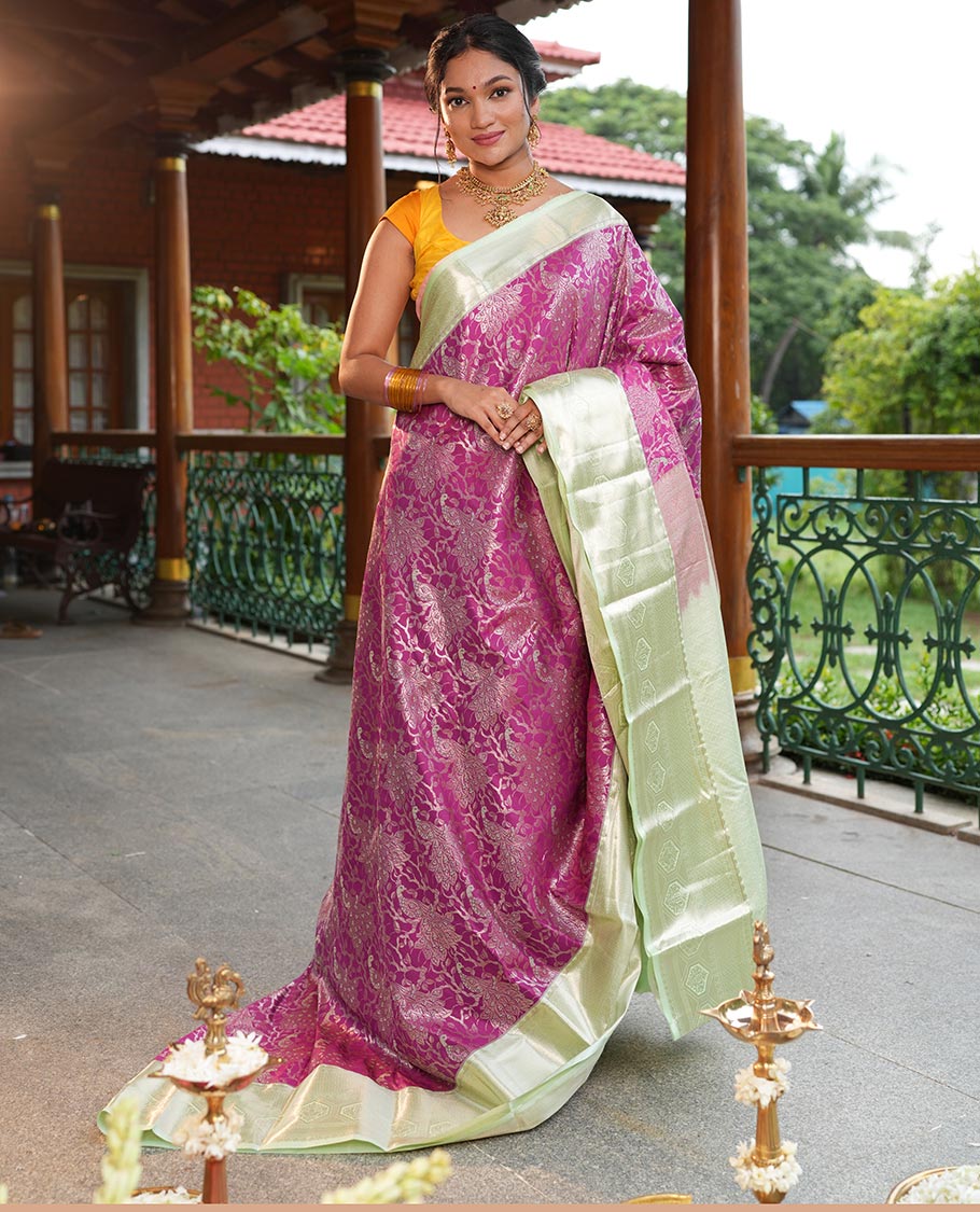Magenta-Pista Green Jacquard Design Budget Silk Saree