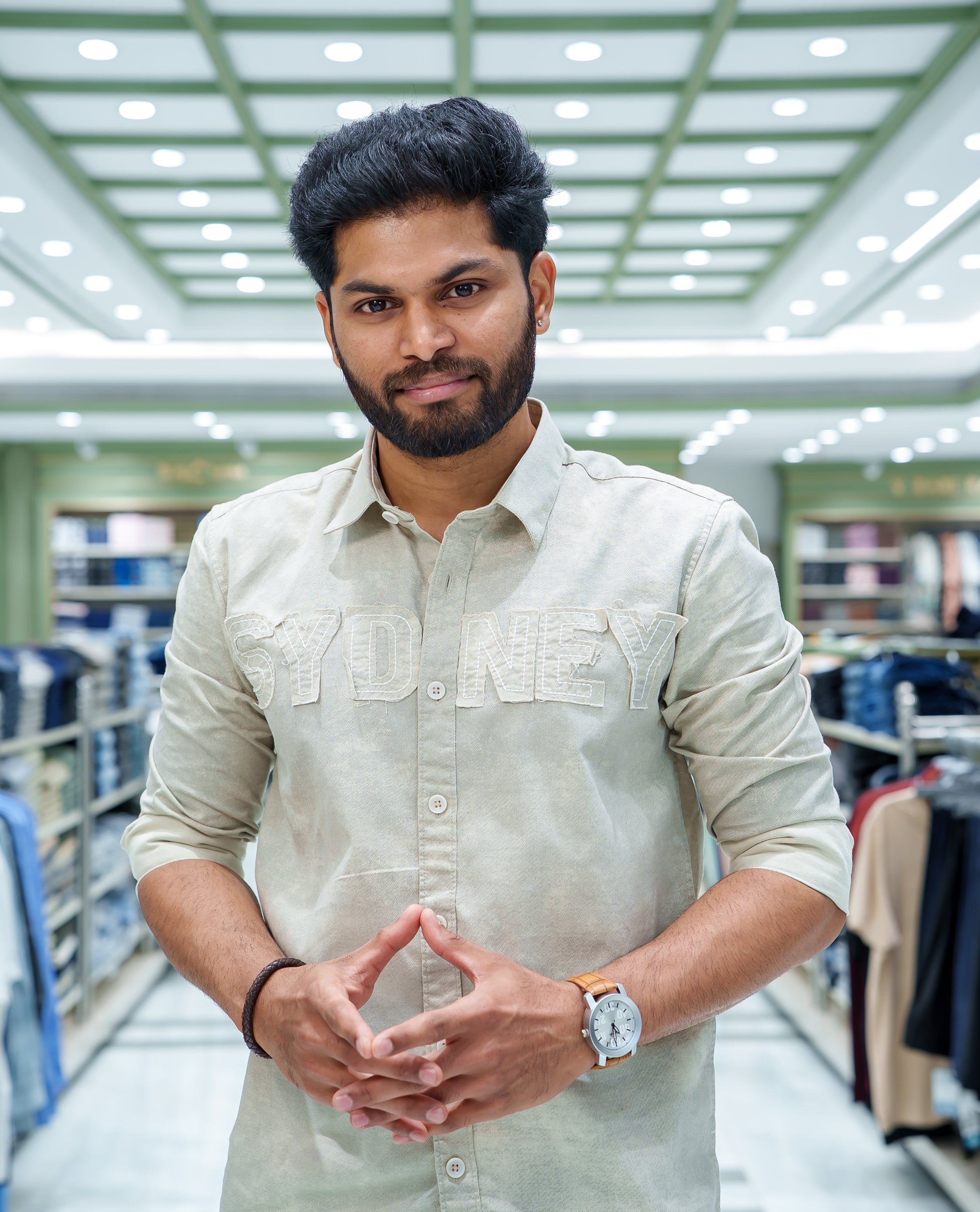 Grey Cotton Blended Casual Shirt, Accentuated with Acid-Washed and Typography Patch Embroidery on the Chest, Featuring a Spread Collar, Full Sleeves, Slim Fit, and Regular Length