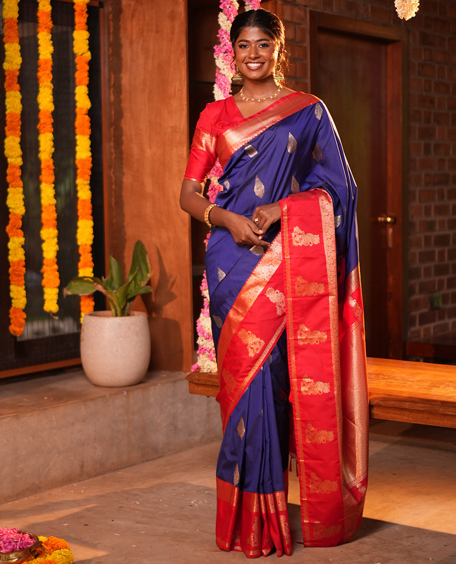 Ink Blue Zari Buttas Budget Silk Saree