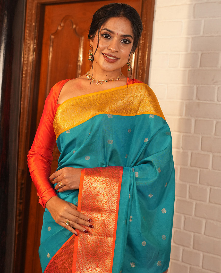 Blue Mayil Chakram Butta Vasundhara Lite Silk Mix Saree