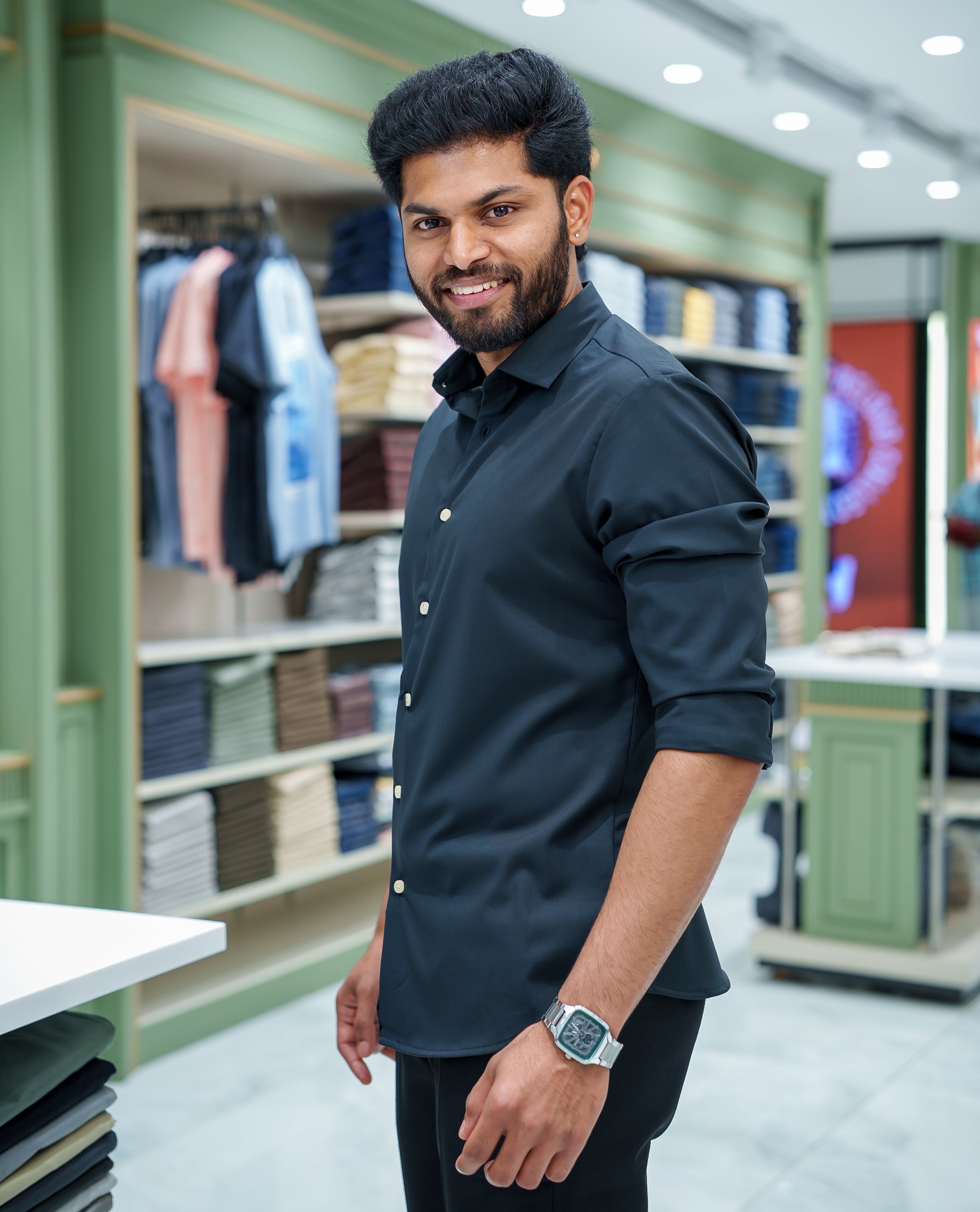 Dark Green Plain Cotton Blended Casual Liquid Shirt, Featuring a Spread Collar, Full Sleeves, Slim Fit, and Regular Length