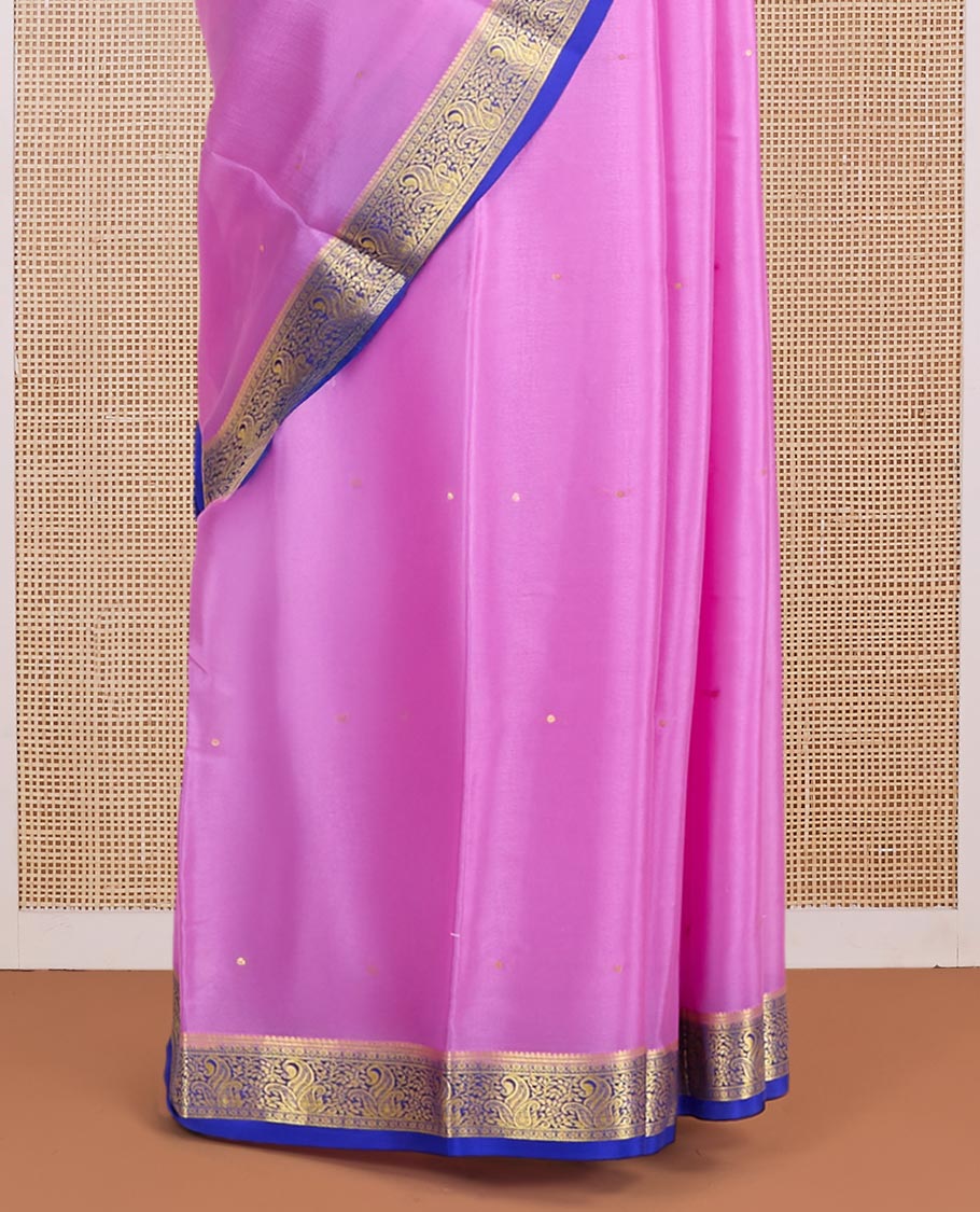 Rosemilk pink zari buttas Mysore silk saree, contrast paisley motifs woven zari border & pallu of zari motifs (Copy)