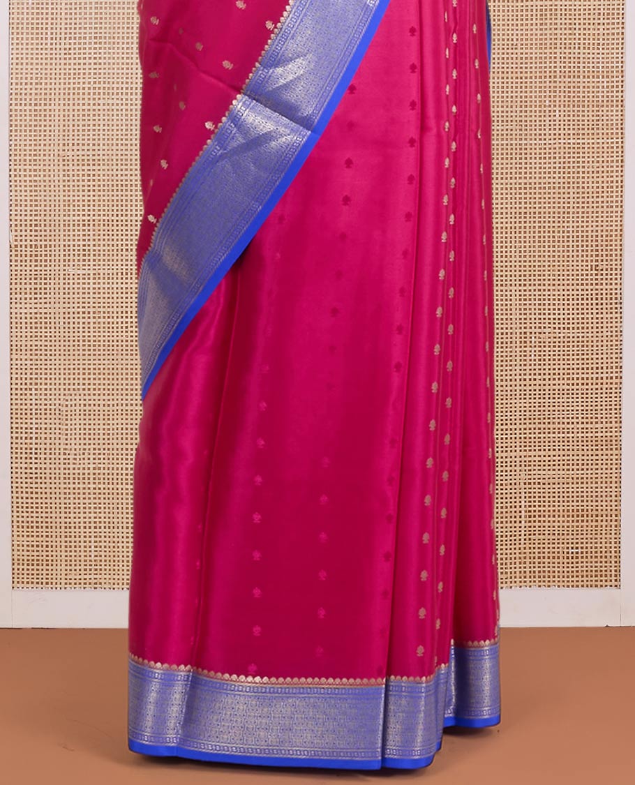 Orchid pink zari buttas Mysore silk saree, contrast traditional design zari border & zari-rich pallu jaal & corner manga motif