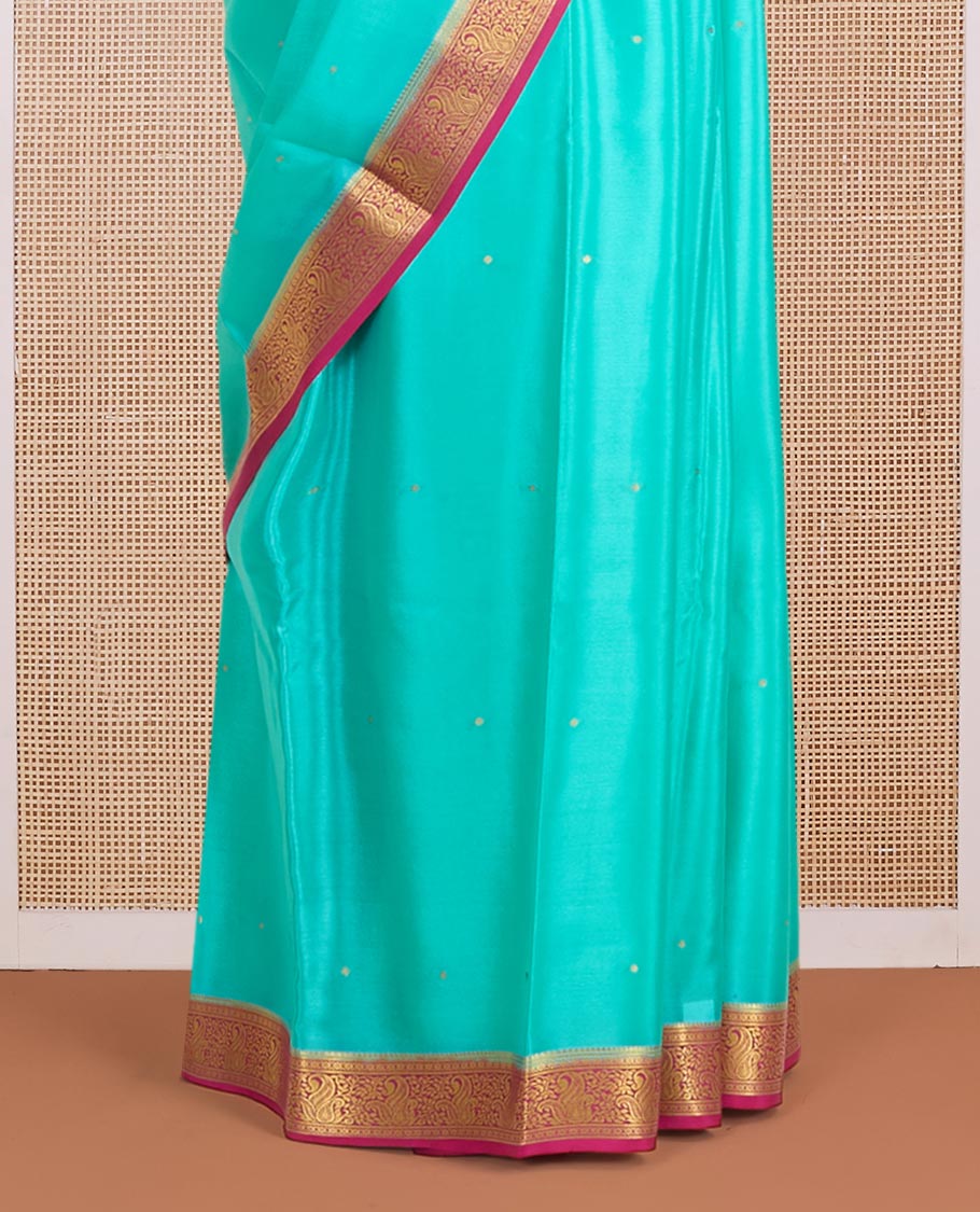 Blue zari buttas Mysore silk saree, contrast paisley zari design border & pallu of zari buttas