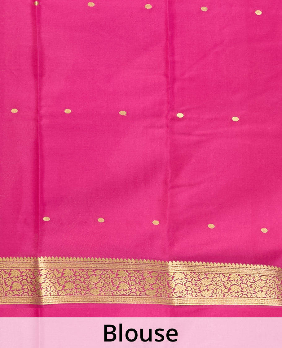 Blue zari buttas Mysore silk saree, contrast traditional zari design pink border & pallu of zari buttas
