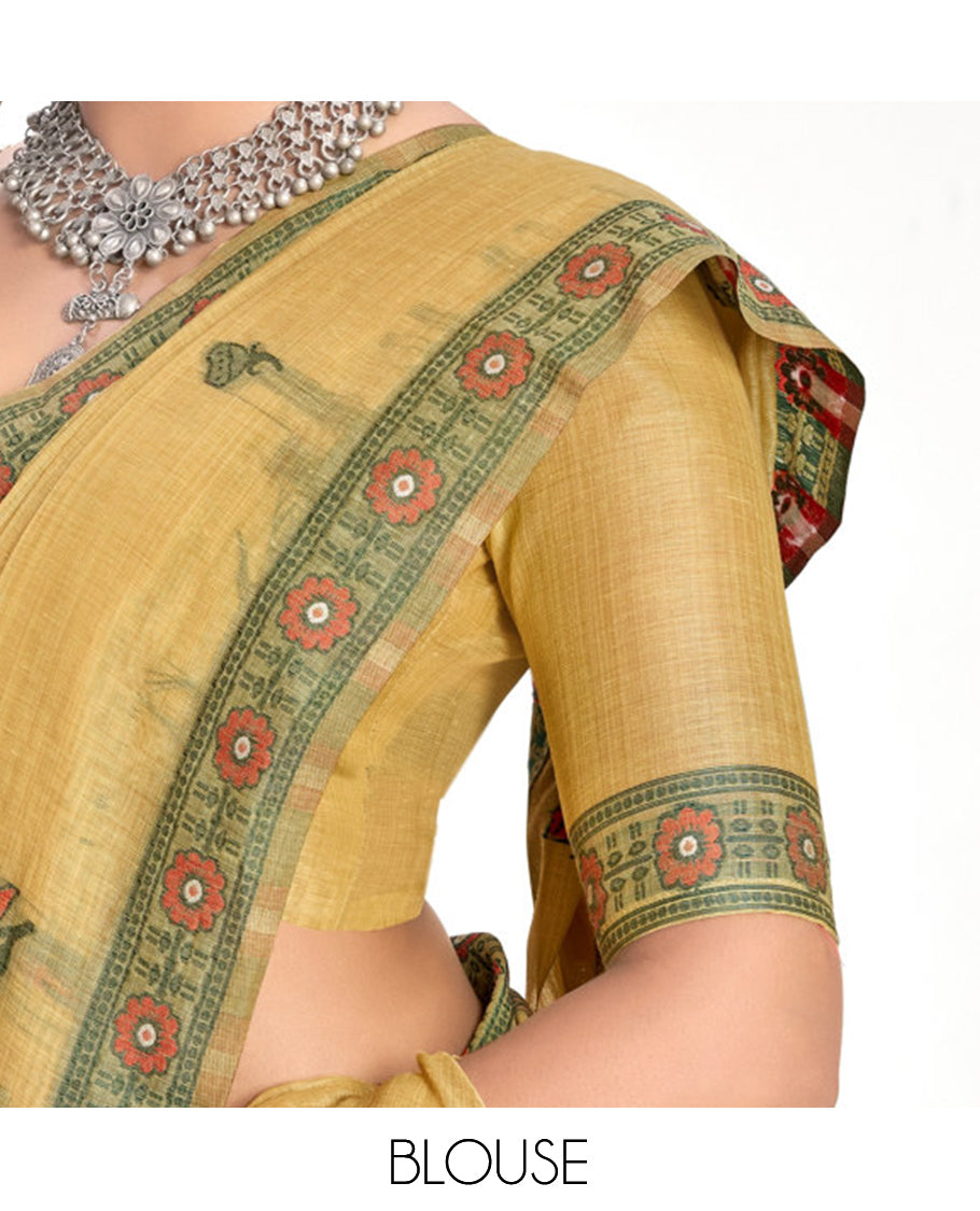 Yellow Linen Cotton Designer Catalog Saree