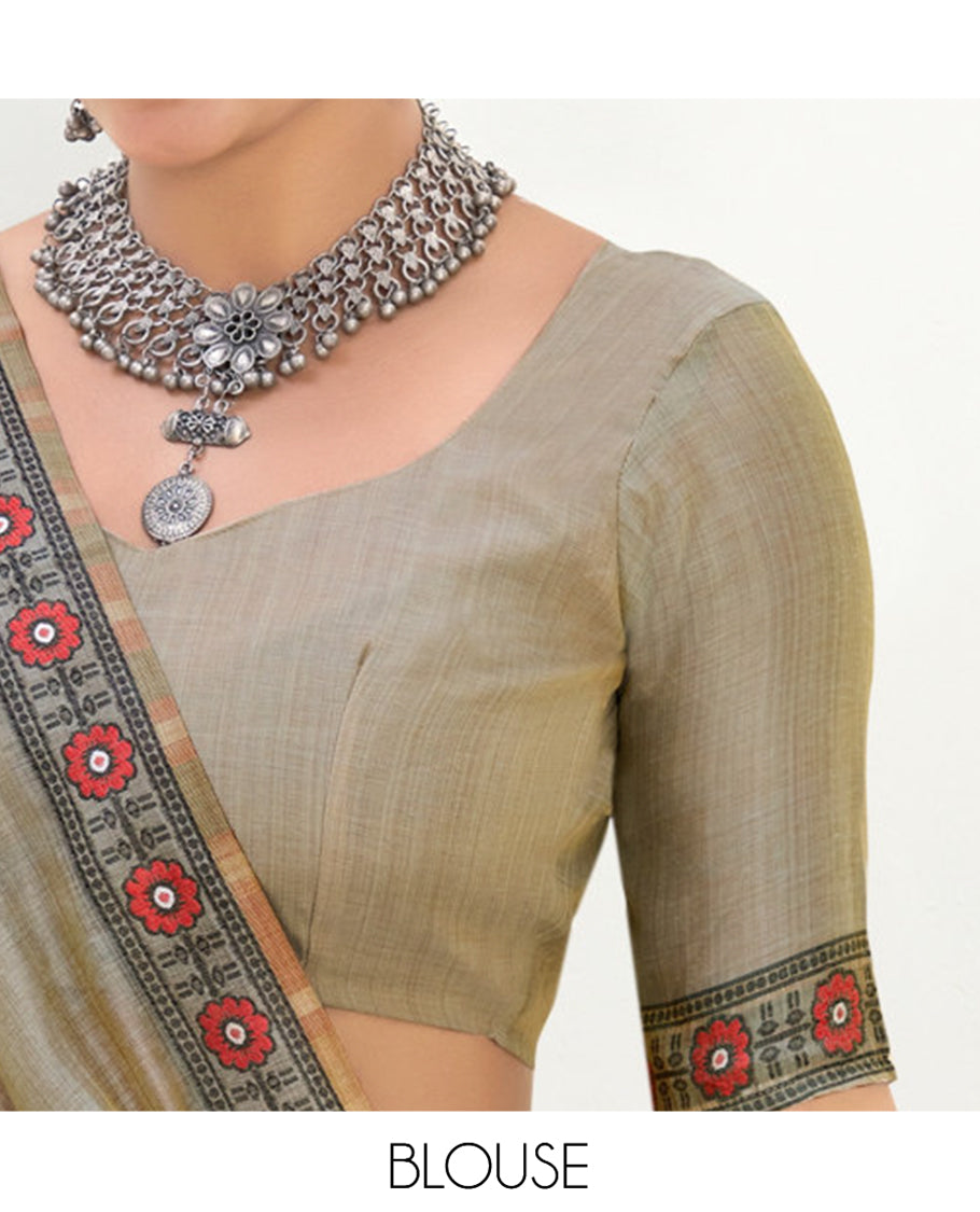 Grey Linen Cotton Designer Catalog Saree