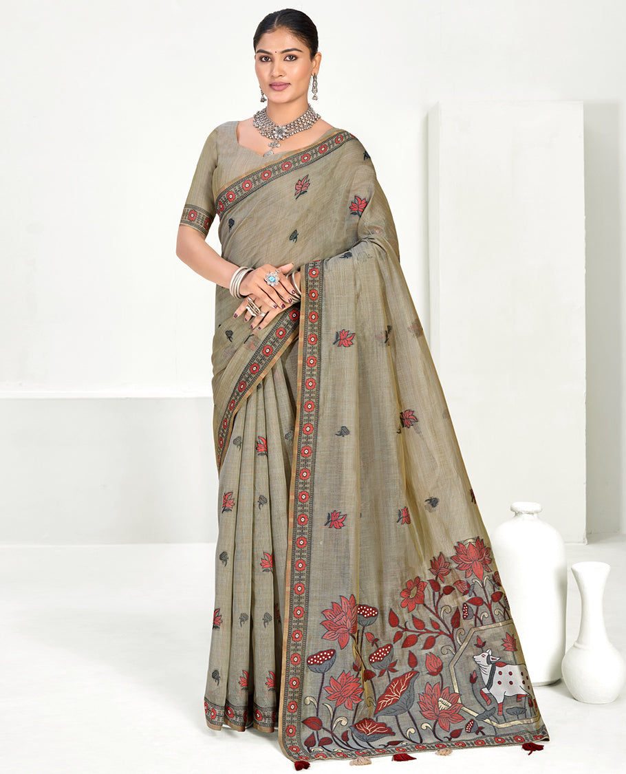 Grey Linen Cotton Designer Catalog Saree