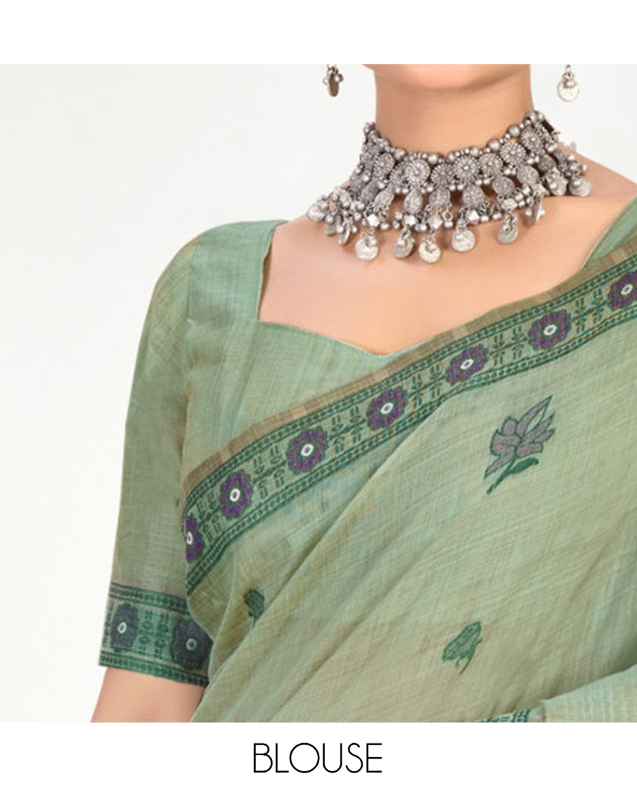 Green Linen Cotton Designer Catalog Saree