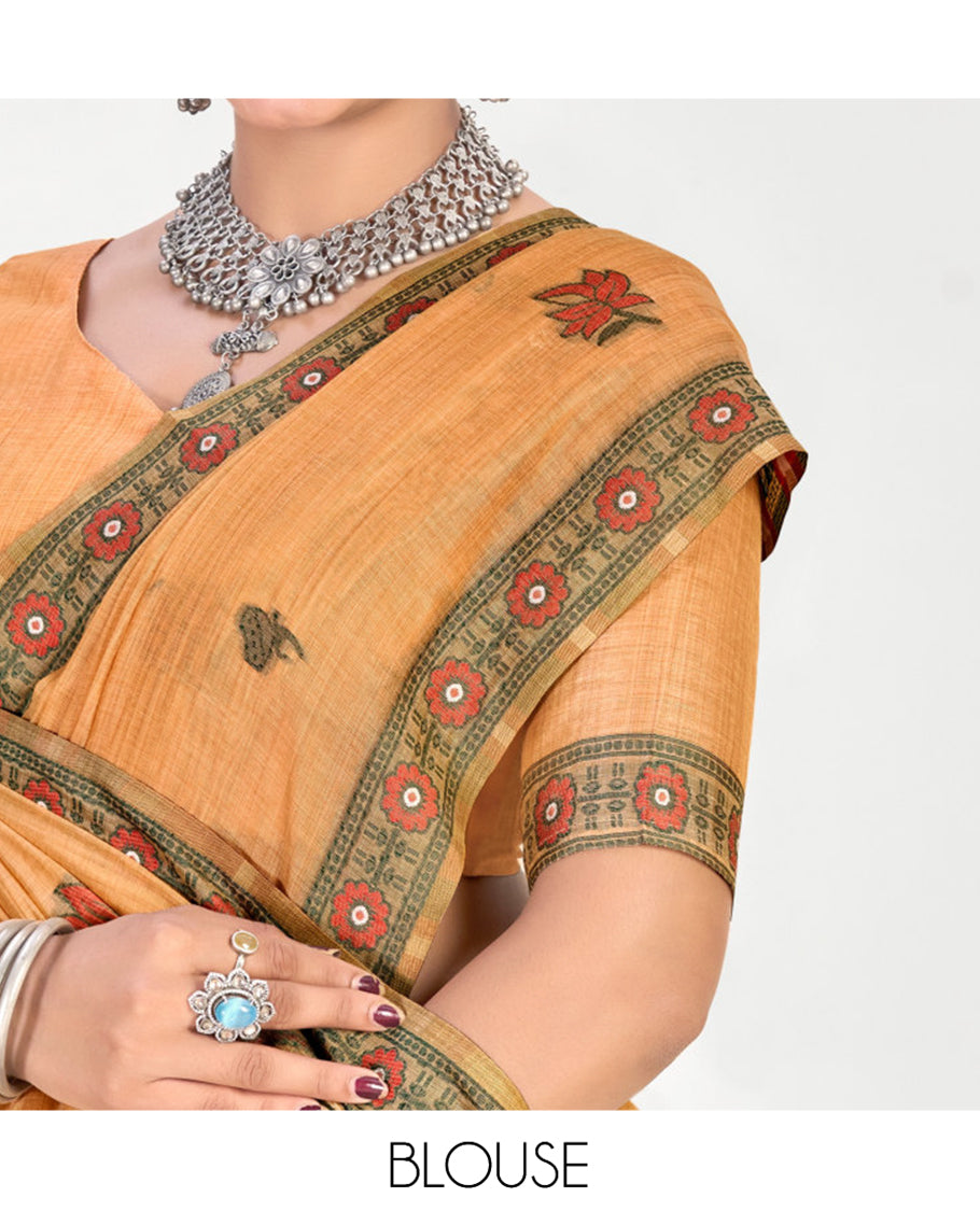 Orange Linen Cotton Designer Catalog Saree