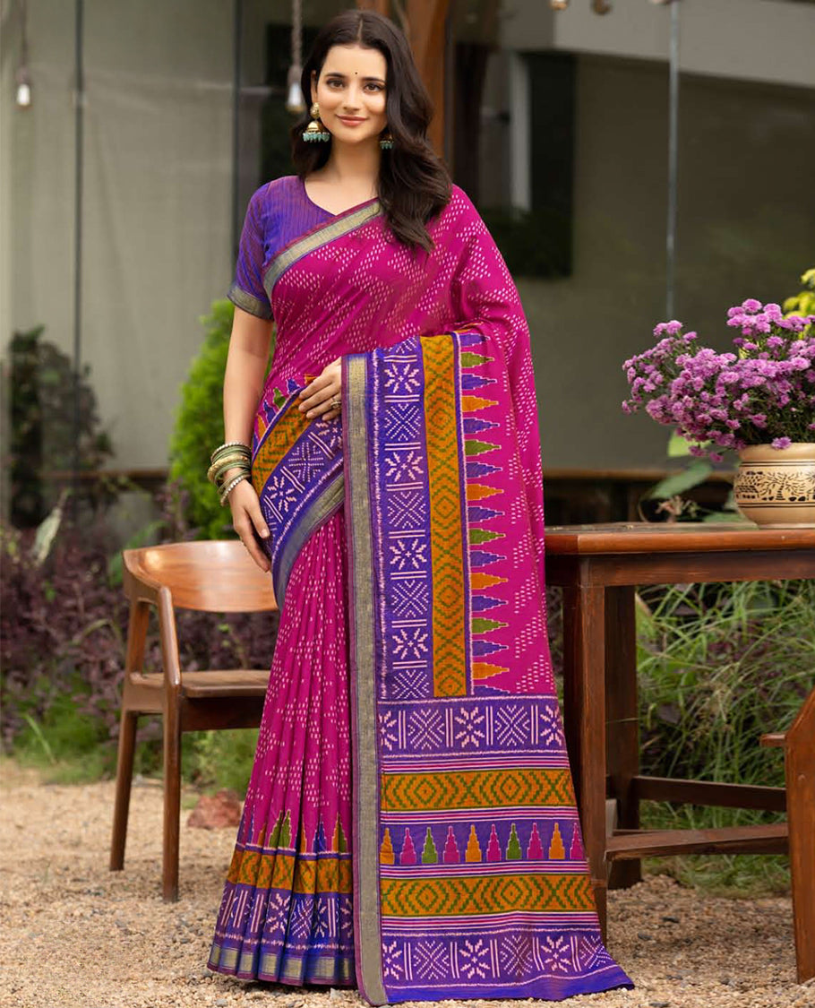 Pink Dobby Buttas Fancy Raw-Silk Designer Catalog Saree, a Contrast Geometric Border, a Contrast Blouse