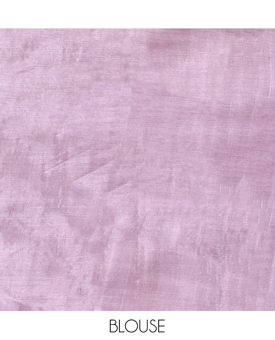 Borderless Lavender Tussar Silk Saree, Adorned With Zari Stripes All Over Its Body, Highlighted by Self-Pallu and Paired with a Matching Blouse