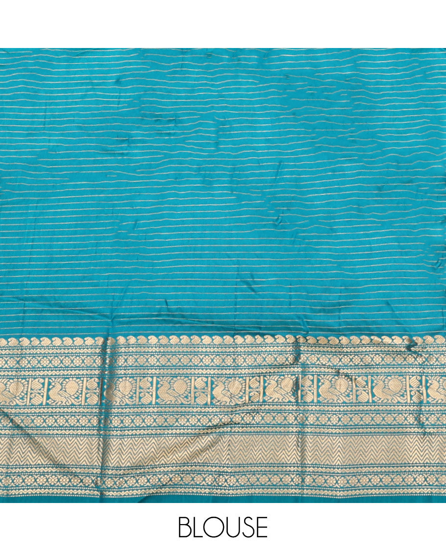 Blue Vasundhara Lite Silk Mix Saree, Richly Detailed with Zari Buttas and Zari Checks All Over Its Body, Highlighted by a Zari Border of Manga, Neli, Kamalam, Mayil, and Vanki Designs, Gleaming Intricately Designed Pallu, and Paired with a Matching Blouse