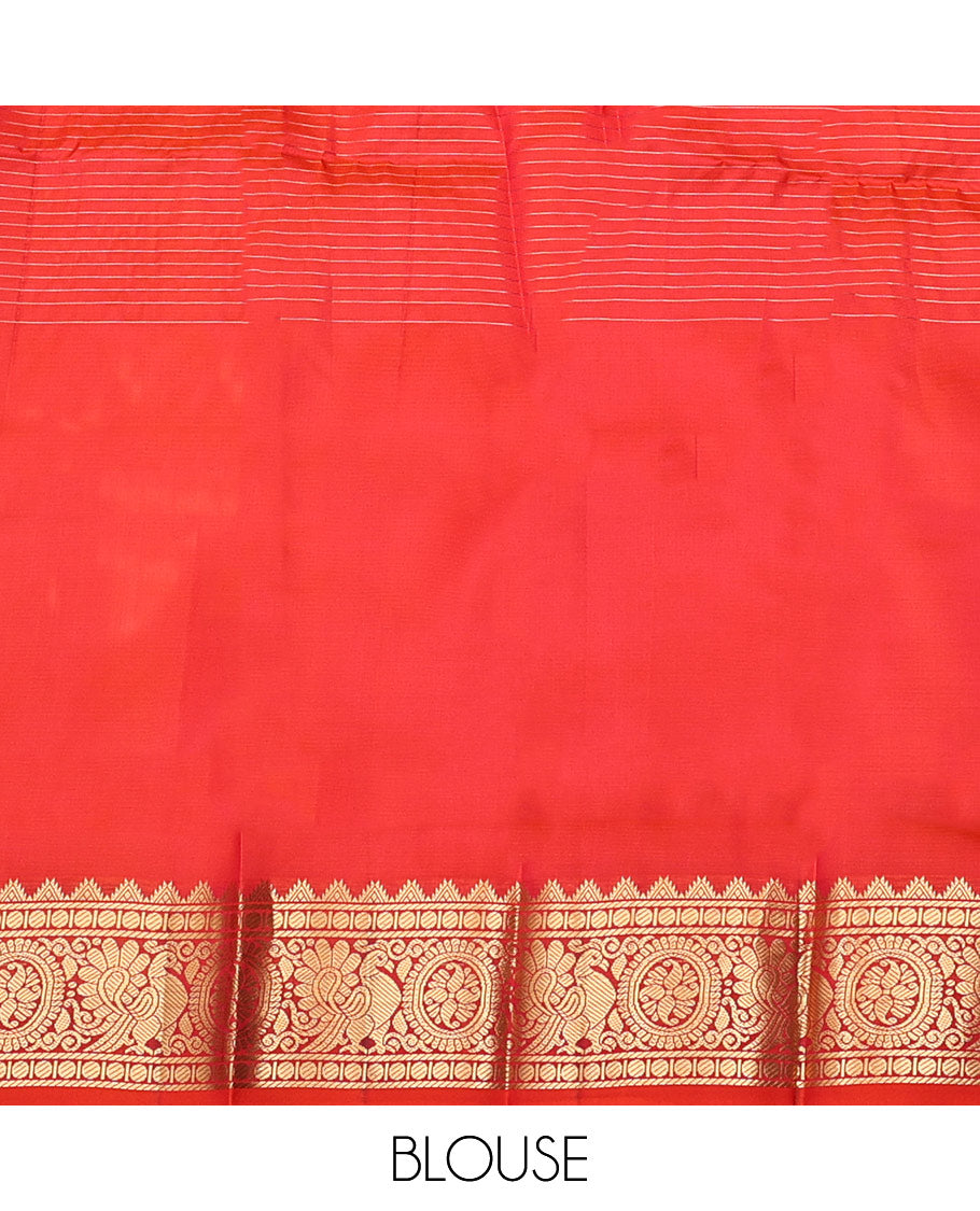 Pink Vasundhara Lite Silk Mix Saree, Artfully Detailed with Mayil-Chakram Buttas and Zari Checks All Over Its Body, Highlighted by a Zari Border of Thazampoo Rekkum, Paisa, Mayil, and Chakram Designs, a Grand Pallu, and Paired with a Matching Blouse