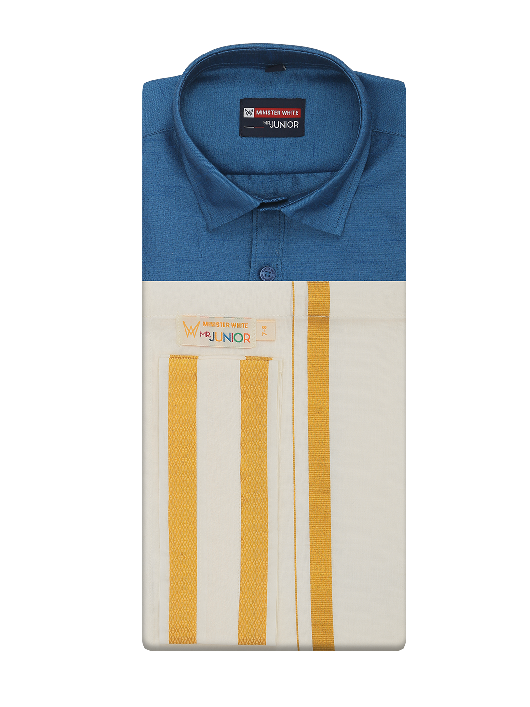 Boys Blue Color Half Sleeves Shirt with Gold Jari Flexi Dhoti Adorable Boy