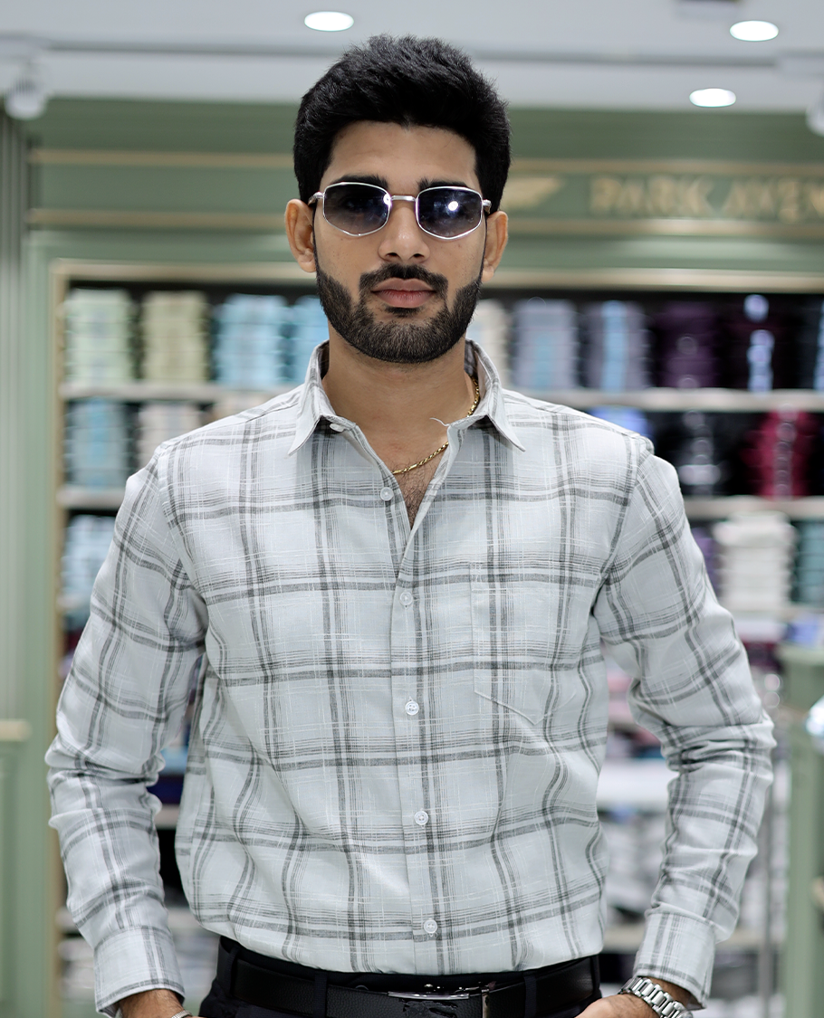 Light Grey Checked Cotton Casual Shirt
