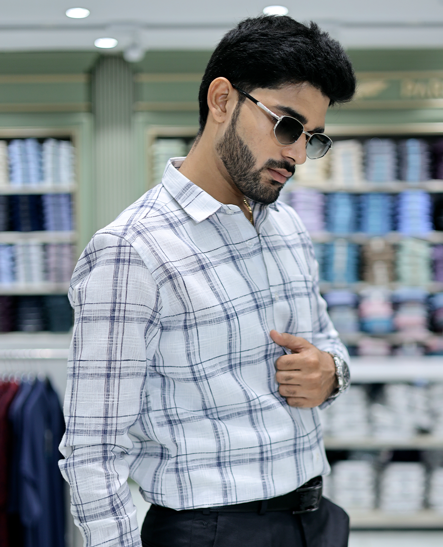 White Checked Cotton Casual Shirt