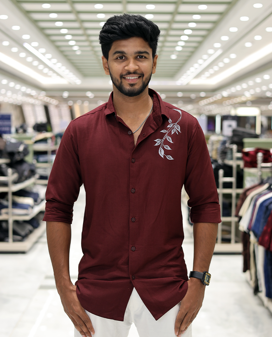 Red Cotton-Blended Party Wear Shirt, Comes with Floral Print, Full Sleeves, a Spread Collar, a Slim Fit, and Regular Length