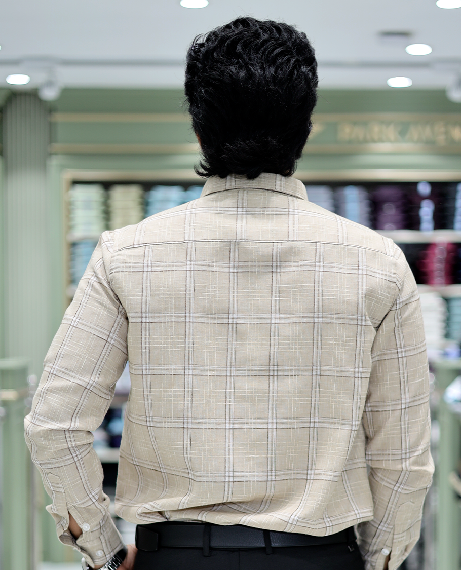 Beige Checked Cotton Casual Shirt