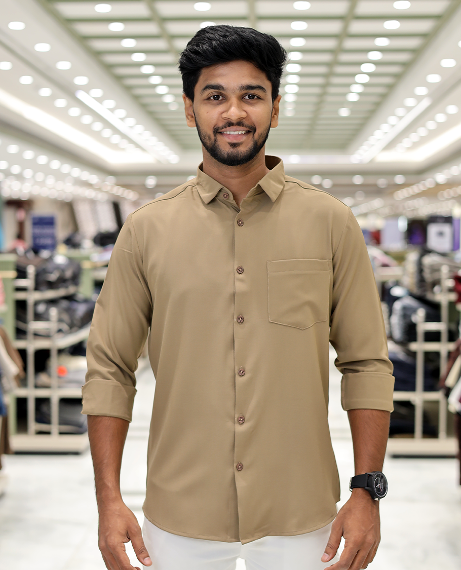 Biscuit Plain Cotton-Blended Casual Shirt, Comes with Full Sleeves, a Spread Collar, a Slim Fit, and Regular Length