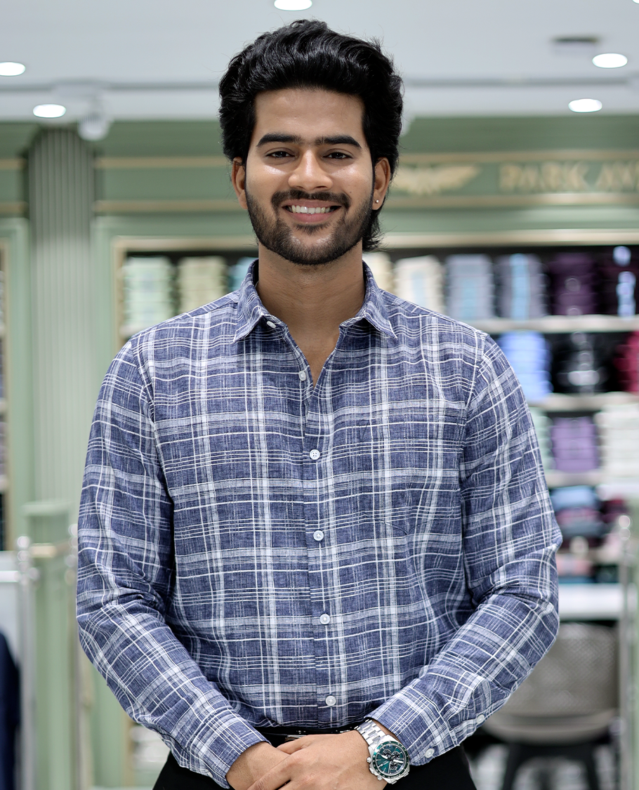Blue Checked Cotton Casual Shirt
