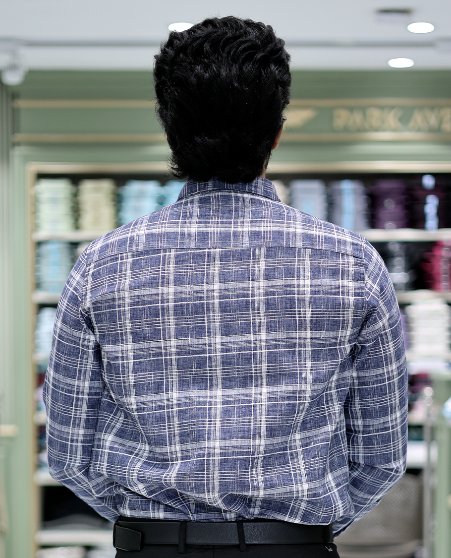 Blue Checked Cotton Casual Shirt