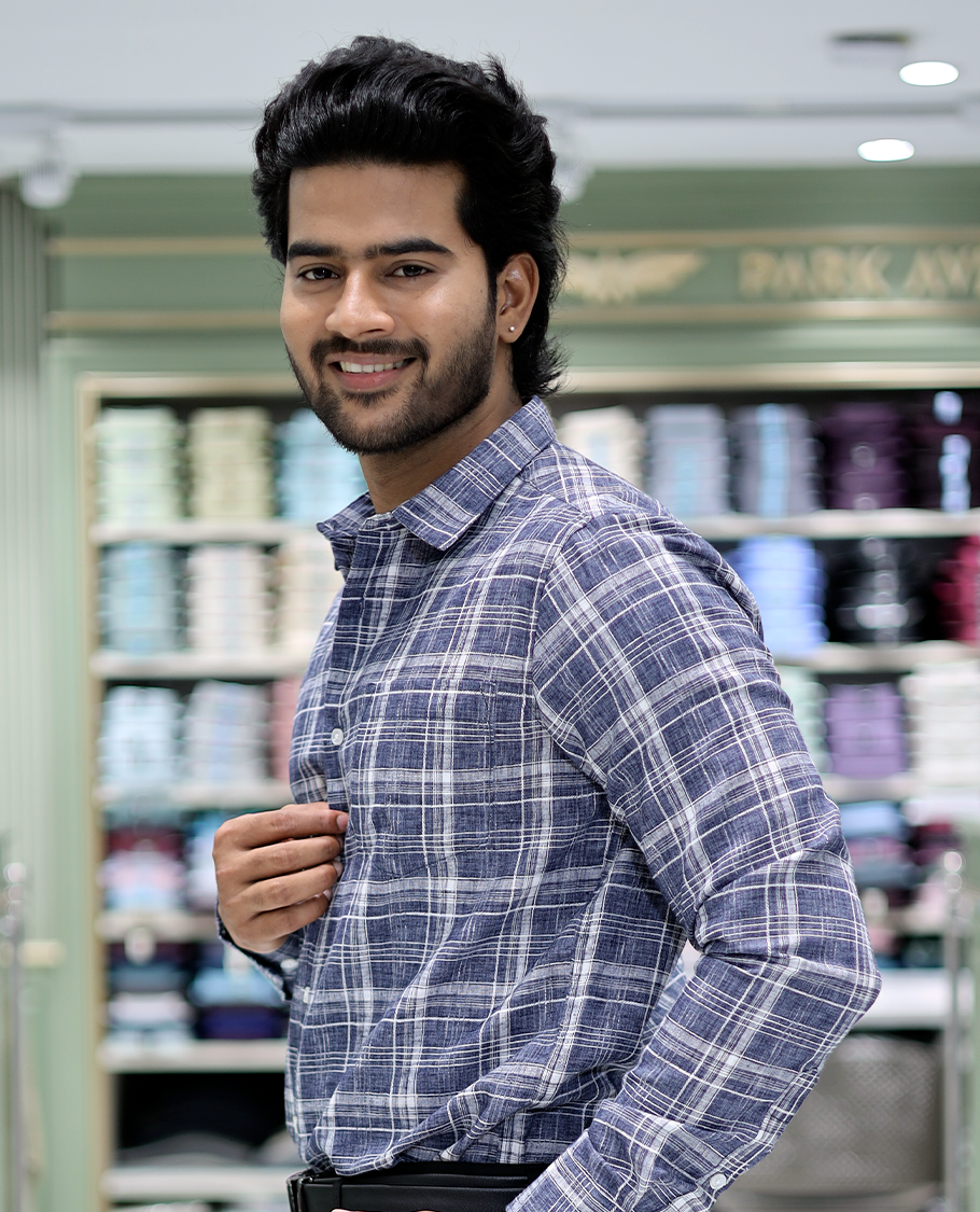 Blue Checked Cotton Casual Shirt