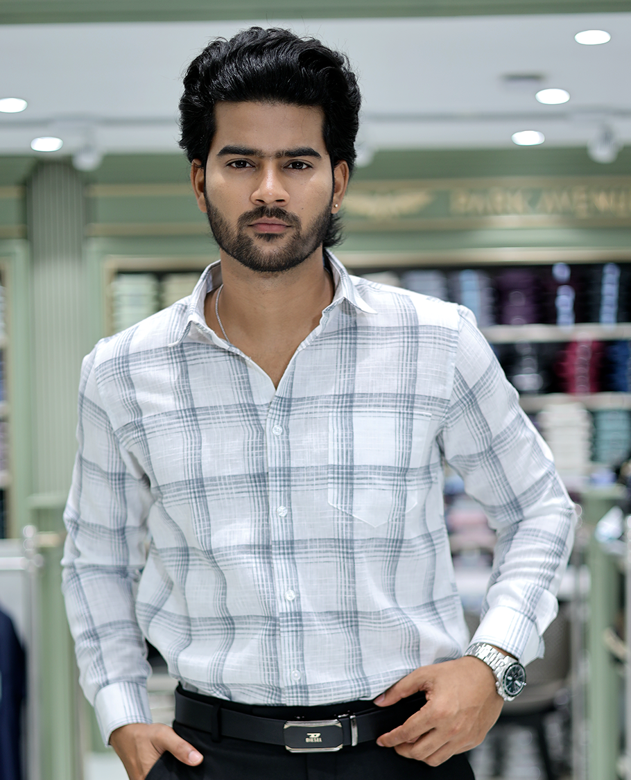 White Checked Cotton Casual Shirt