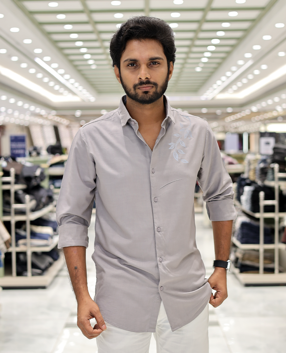 Cream Cotton-Blended Party Wear Shirt, Comes with Floral Print, Full Sleeves, a Spread Collar, a Slim Fit, and Regular Length