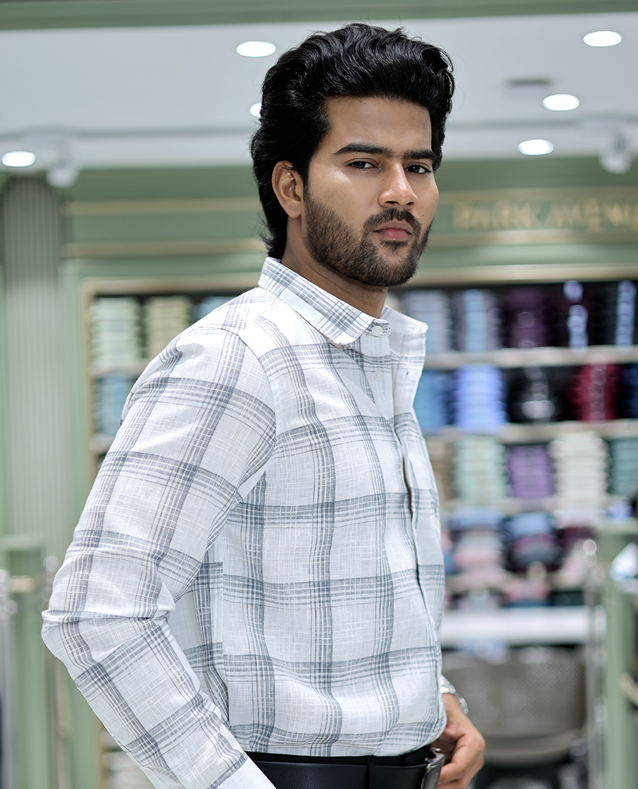 White Checked Cotton Casual Shirt