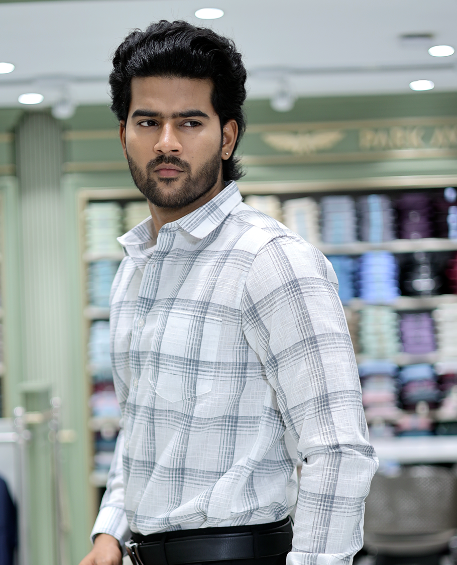 White Checked Cotton Casual Shirt