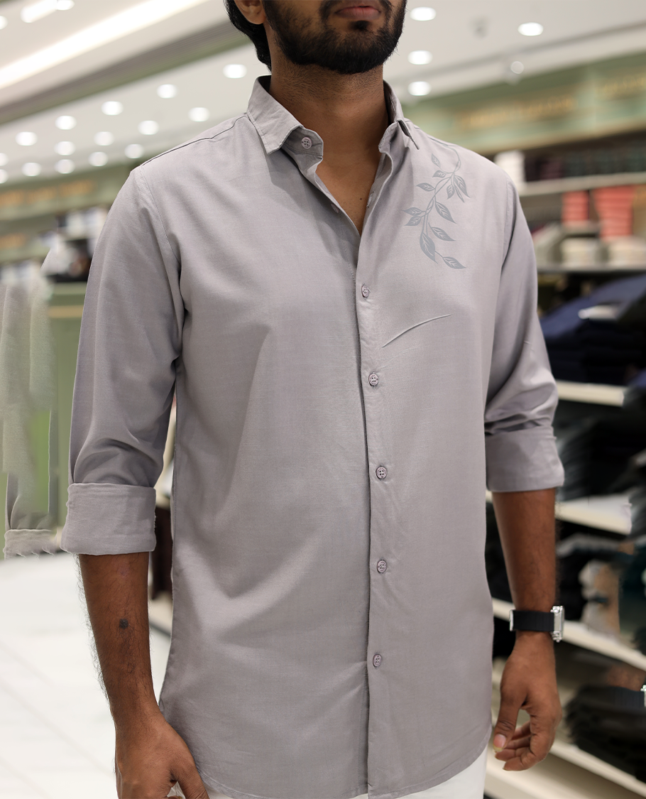 Cream Cotton-Blended Party Wear Shirt, Comes with Floral Print, Full Sleeves, a Spread Collar, a Slim Fit, and Regular Length