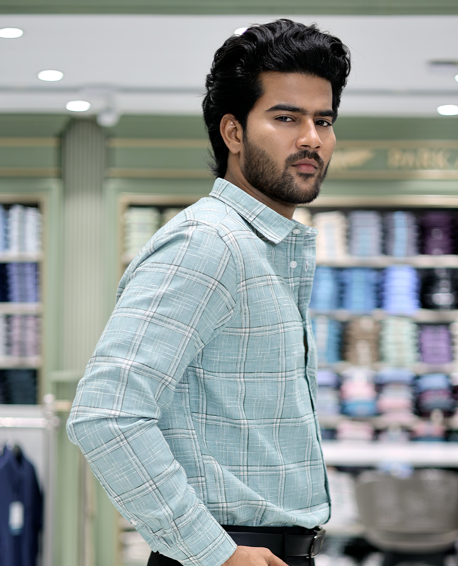 Green Checked Cotton Casual Shirt