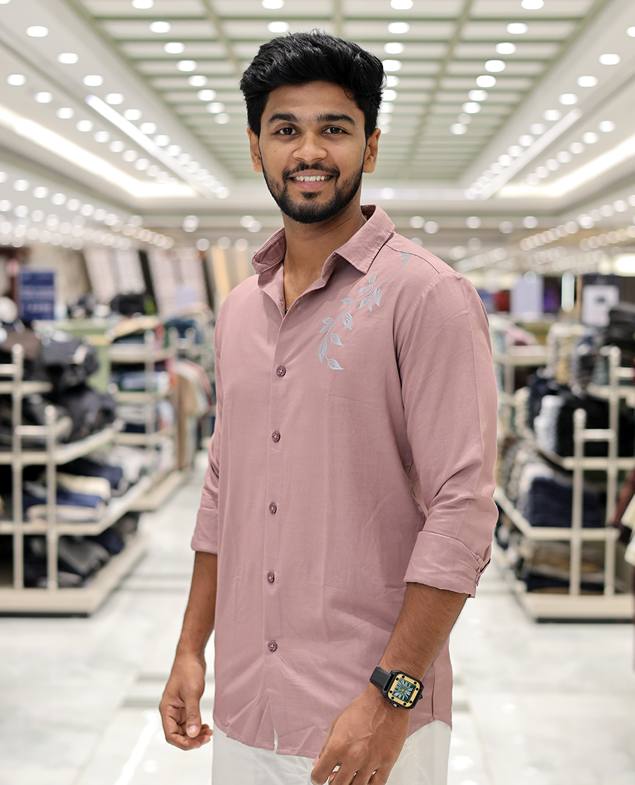 Pink Cotton-Blended Party Wear Shirt, Comes with Floral Print, Full Sleeves, a Spread Collar, a Slim Fit, and Regular Length