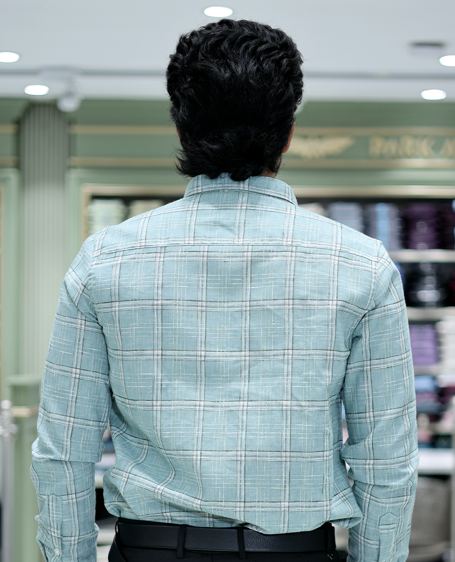 Green Checked Cotton Casual Shirt