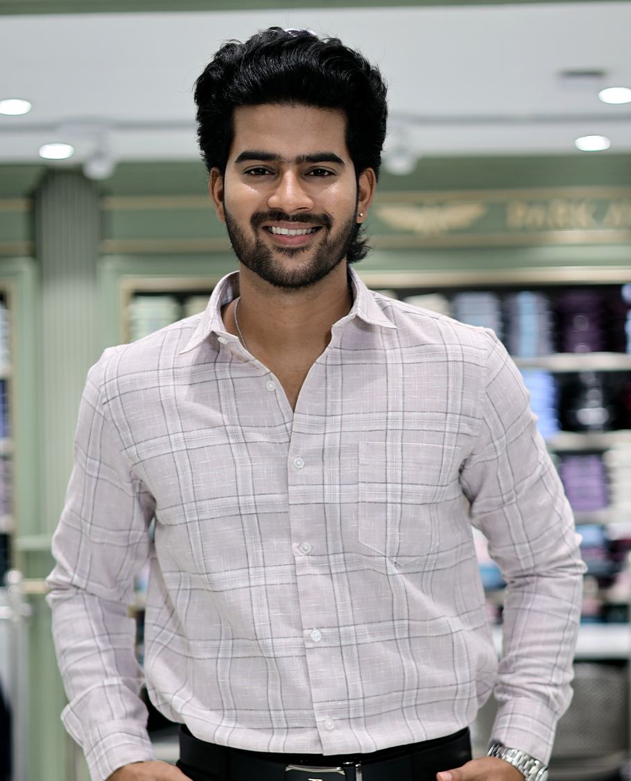 Taupe Checked Cotton Casual Shirt