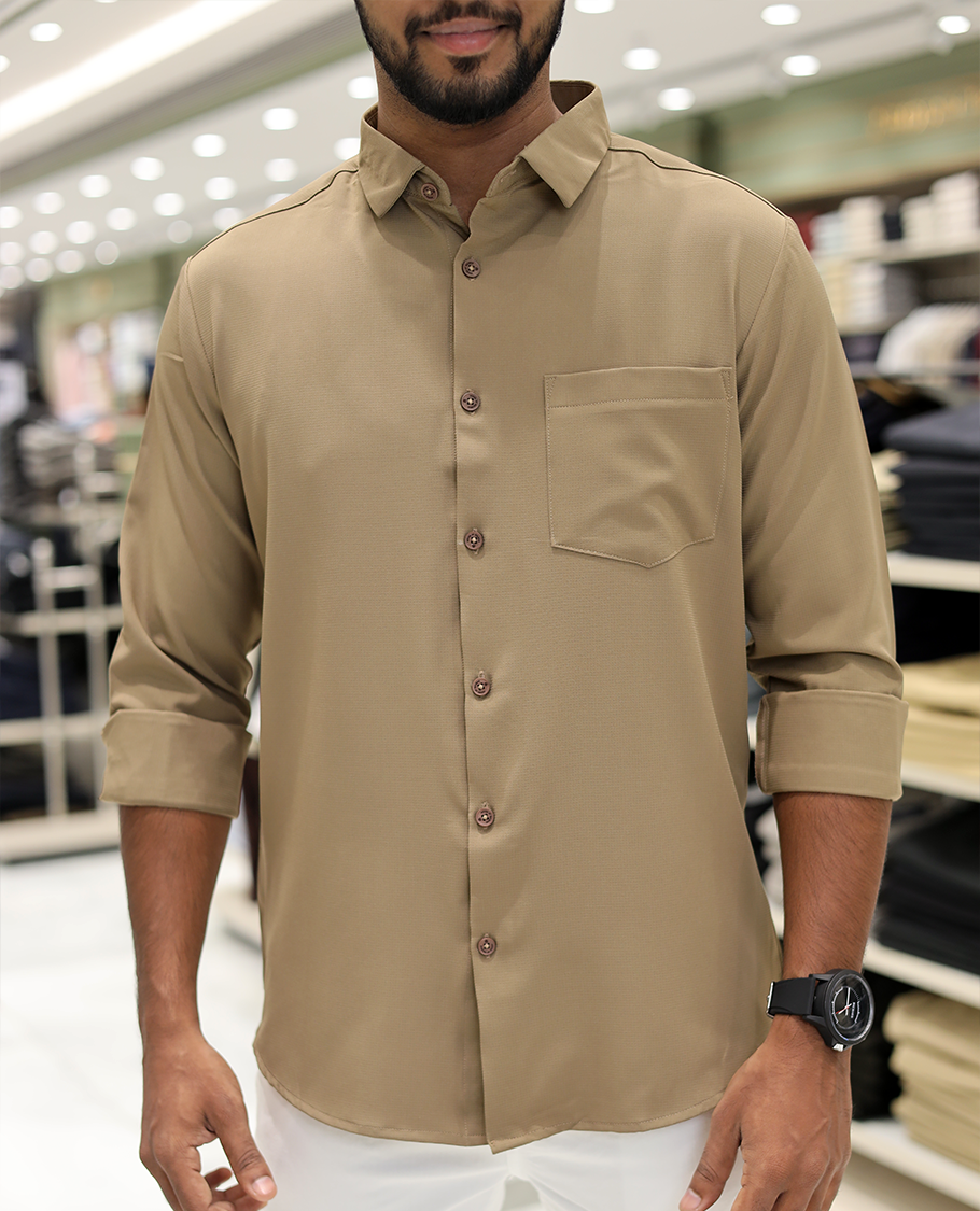 Biscuit Plain Cotton-Blended Casual Shirt, Comes with Full Sleeves, a Spread Collar, a Slim Fit, and Regular Length