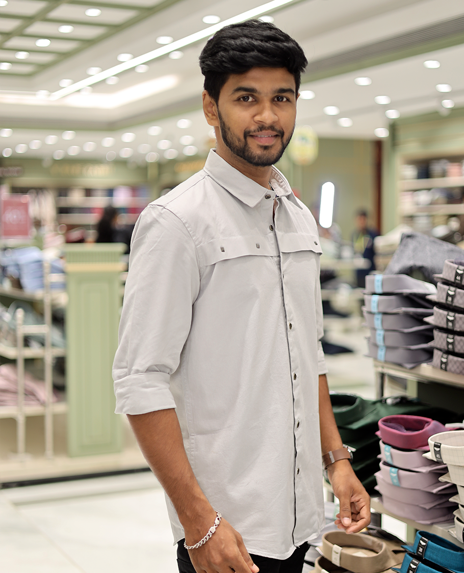 Light Grey Cotton-Blended Casual Shirt Features Life-Quotes Backprint, Full-Sleeves, a Spread Collar, a Regular Fit, and a Regular Length