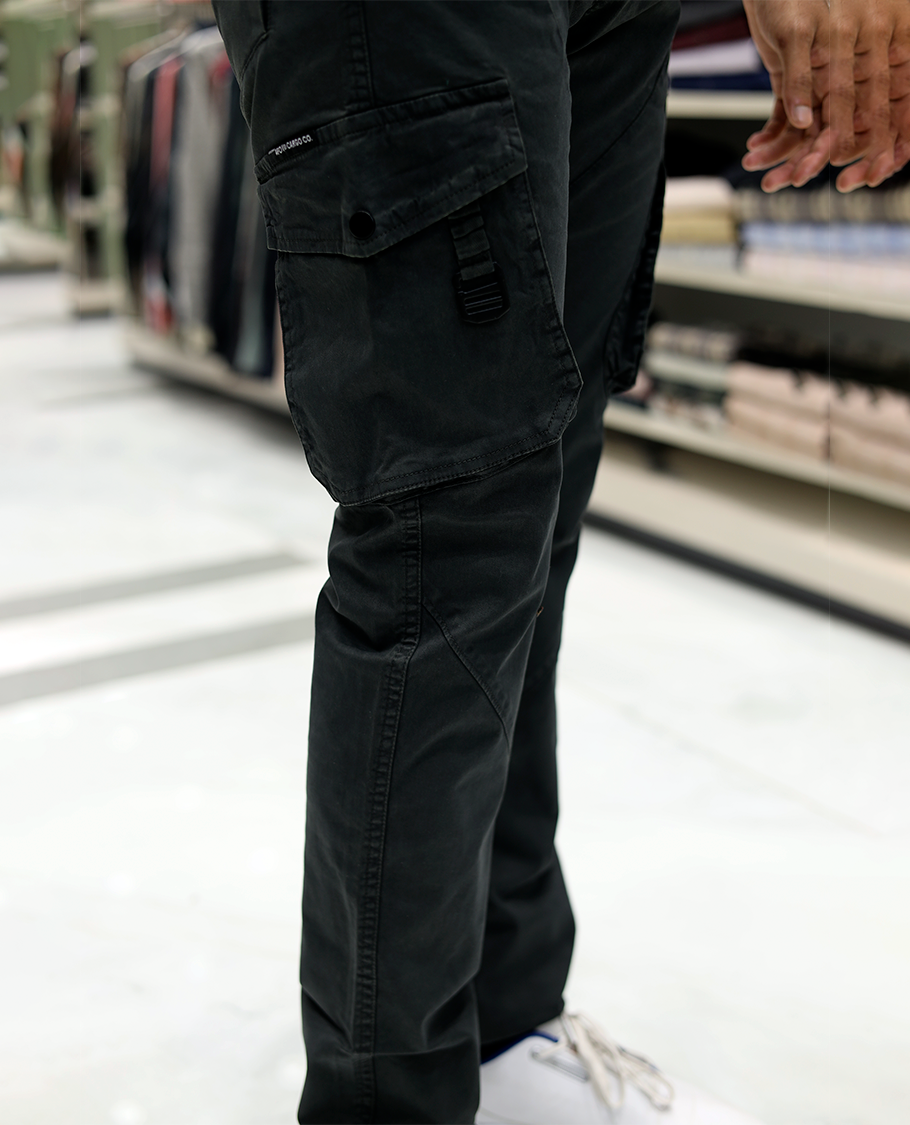 Black Plain Cotton-Blended Cargo Trousers Features a Regular Fit, Belt Loops, and Regular Length