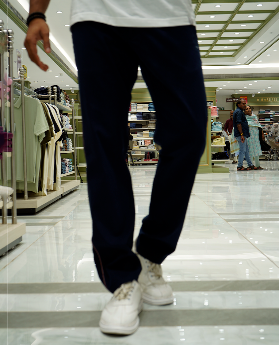 Blue Lycra Traveller Trousers Comes with a Regular Fit and a Regular Length