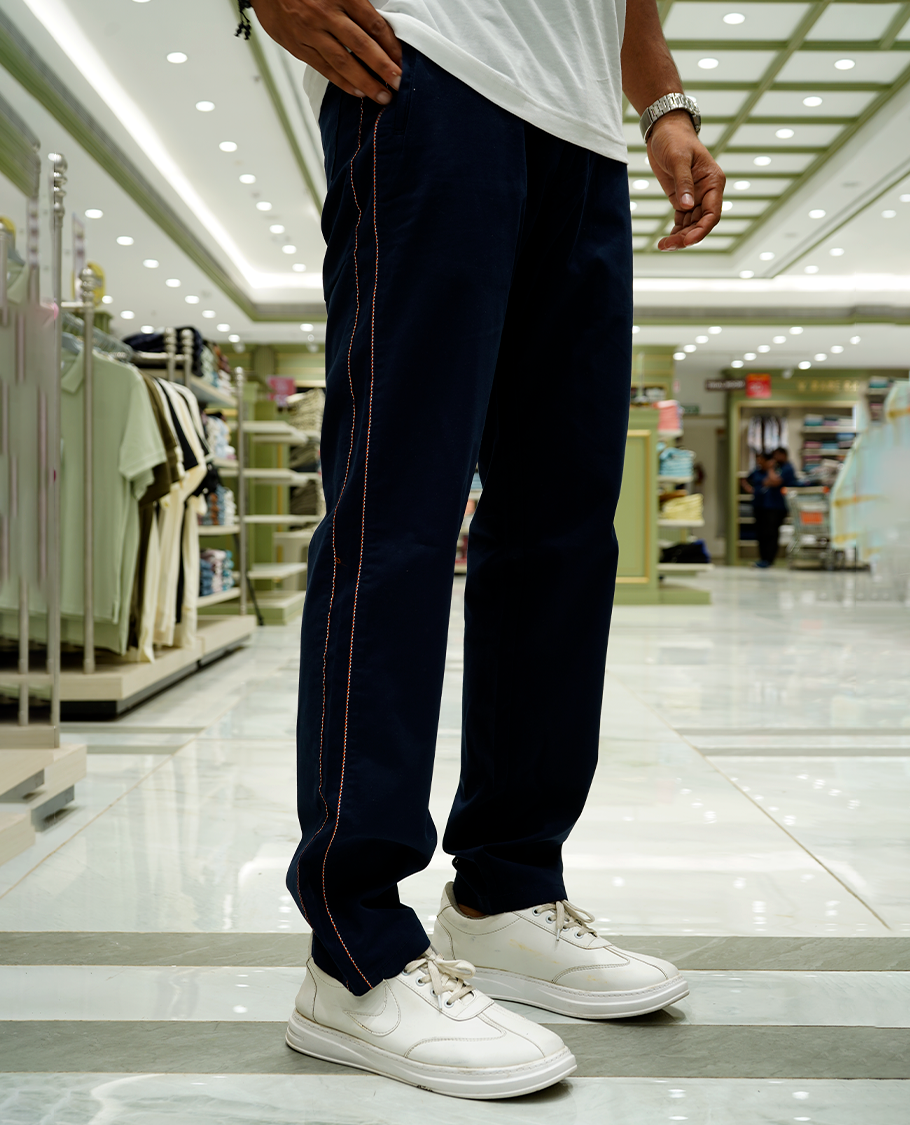 Blue Lycra Traveller Trousers Comes with a Regular Fit and a Regular Length