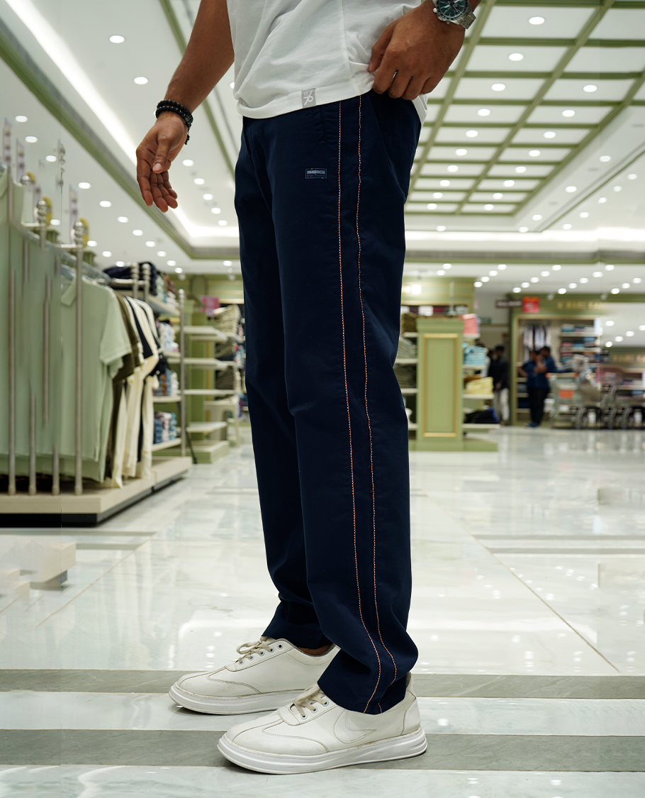 Blue Lycra Traveller Trousers Comes with a Regular Fit and a Regular Length