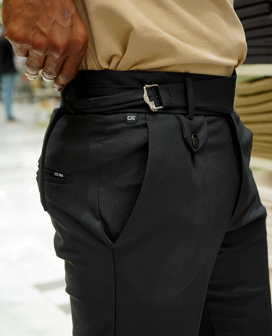 Black Plain Lycra Material Formal Gurkha Pants Comes with Regular Fit and Regular Length