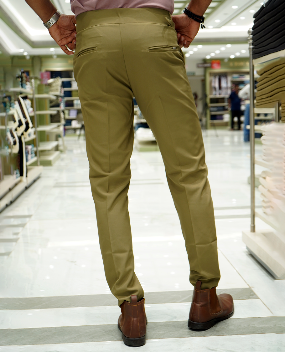 Khaki Plain Lycra Material Formal Gurkha Pants Comes with Regular Fit and Regular Length
