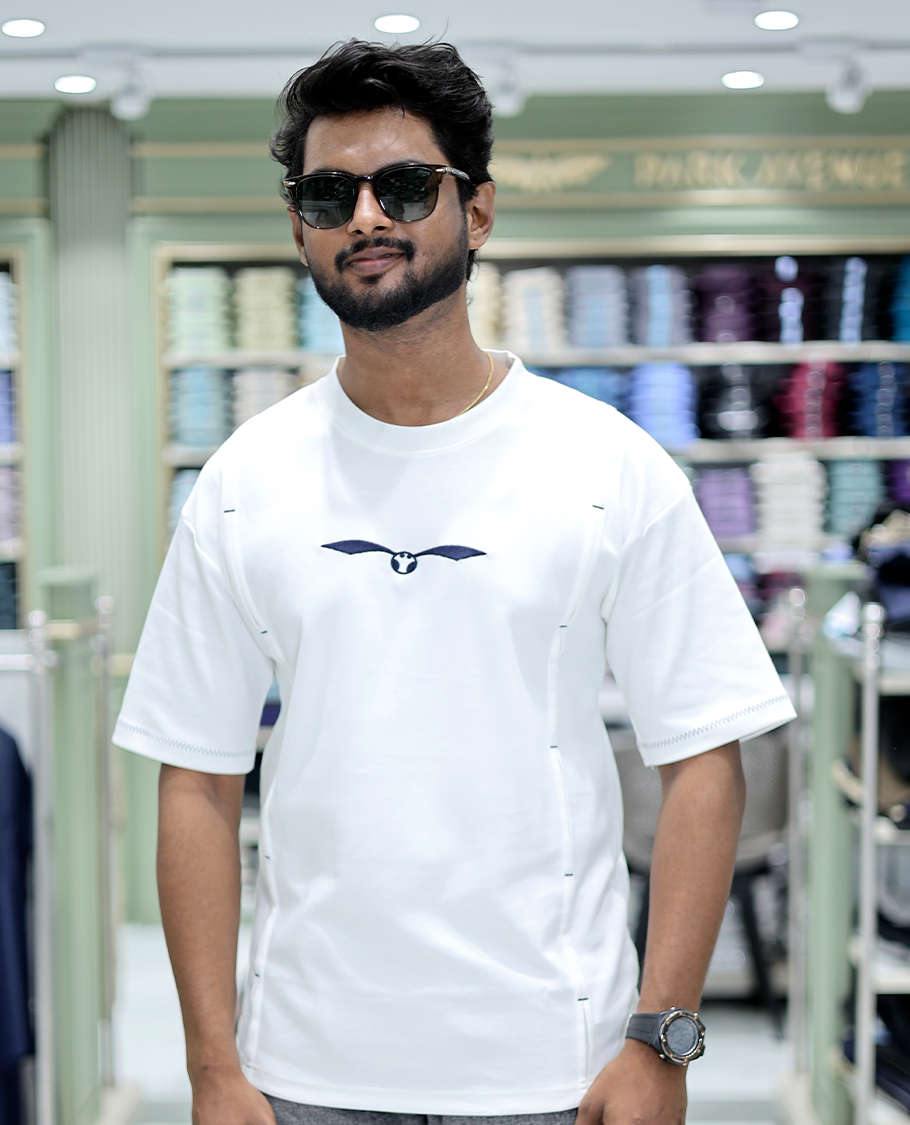 White Solid Cotton-Blended T-Shirt Features Half Sleeves, a Crew Neck, a Regular Fit, and a Regular Length
